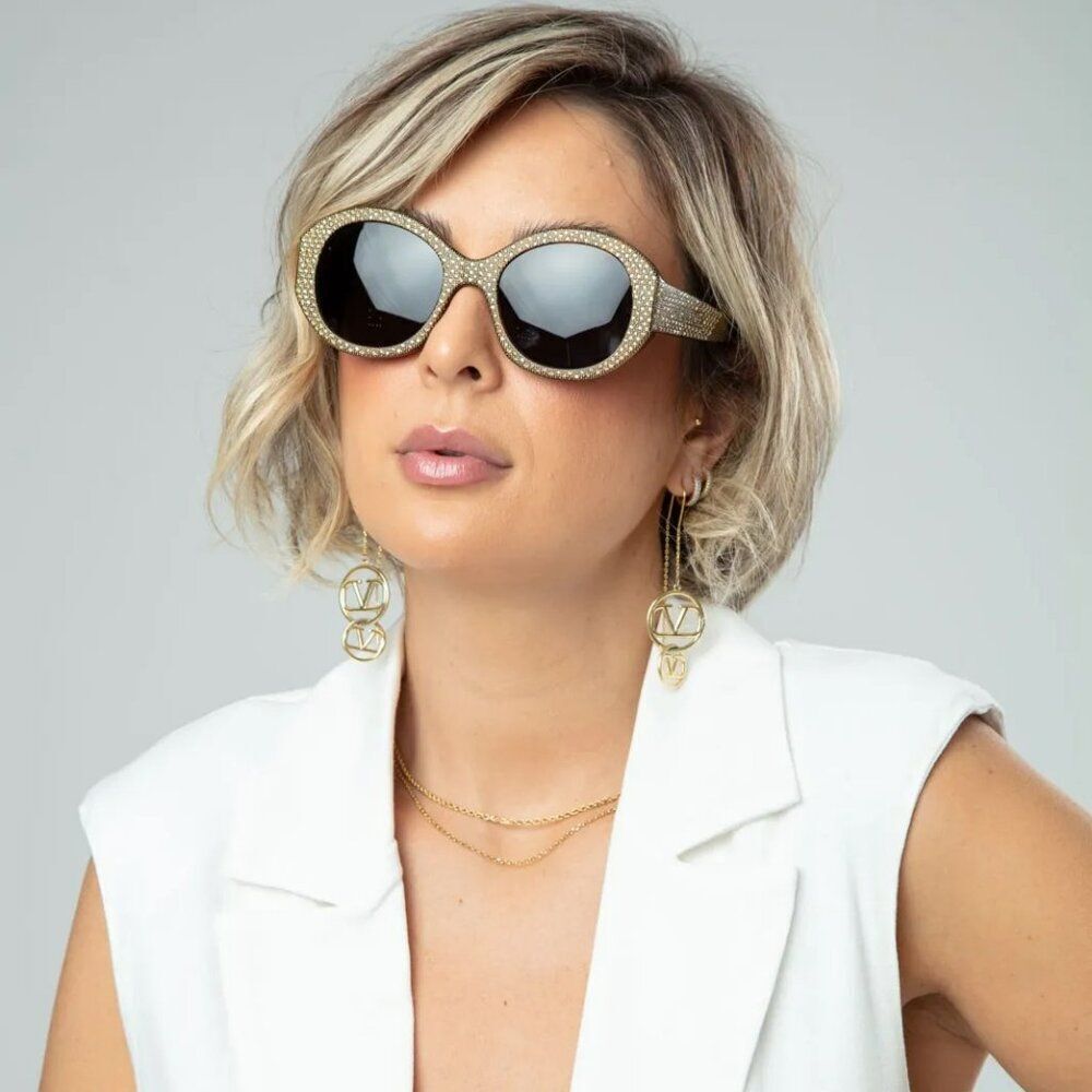 NEW Celine CL4240IS 25A ANIMATION Ivory Silver Studs Smoke Geometric Sunglasses